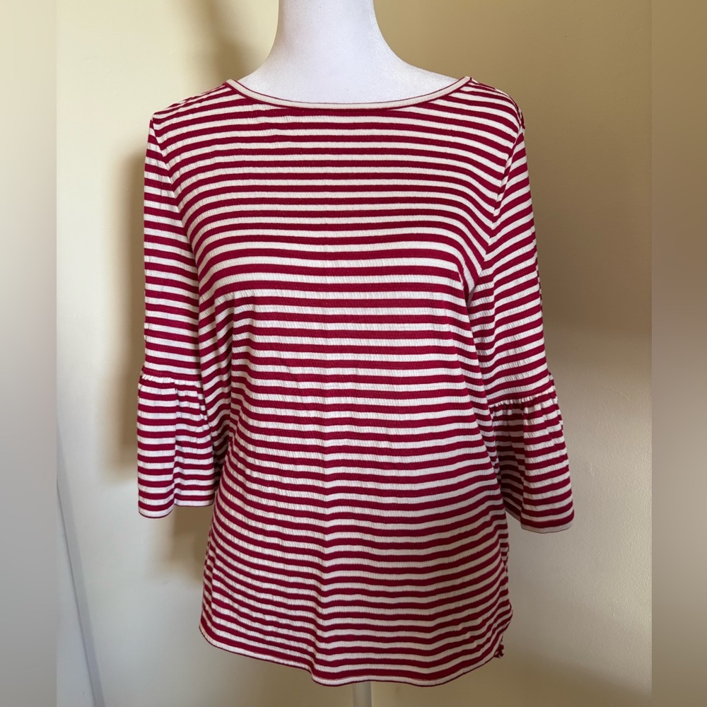 New Small Max Studio Berry Striped Bell Sleeve Top